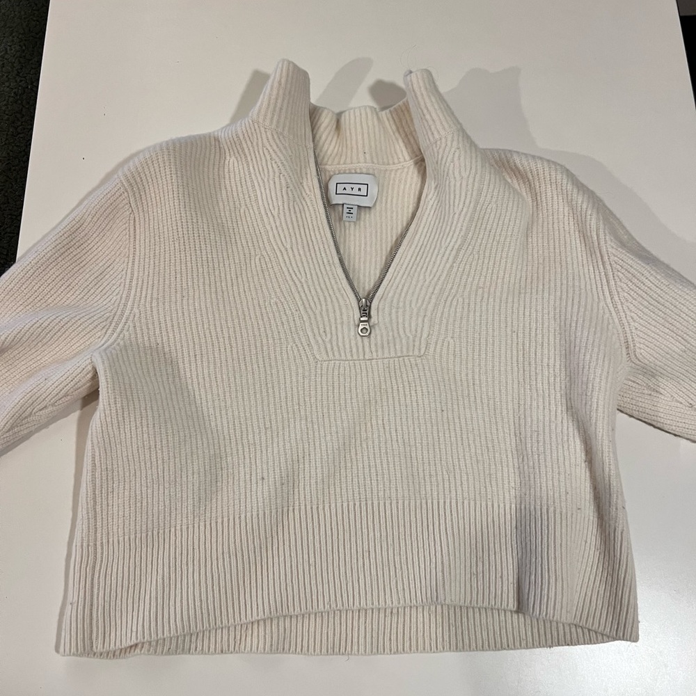 AYR Cream Quarter Zip Wool Sweater